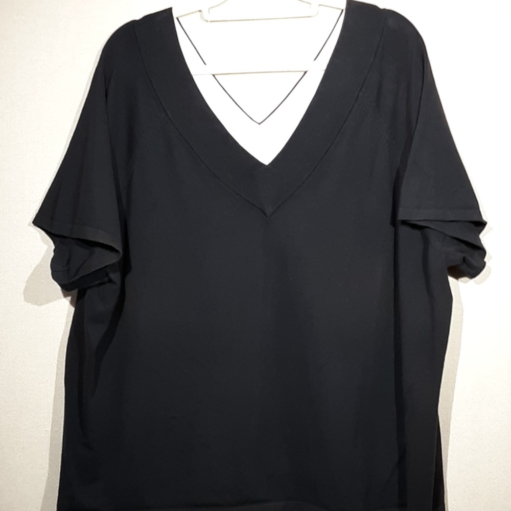 Liz & Me V Neck Womens 3X Cotton Knit T Shirt Blk